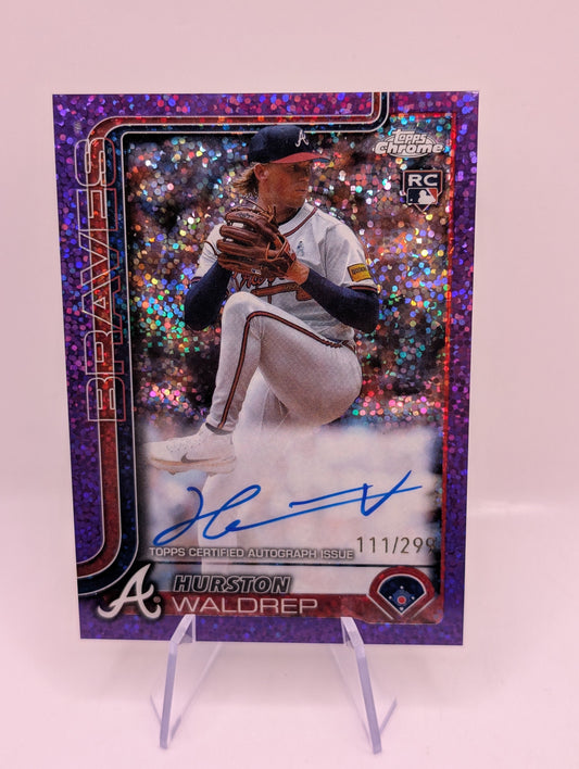2025 Topps Chrome Baseball Hurston Waldrep Purple Speckle /299 Auto RC Braves FRENLY BRICKS - Open 7 Days