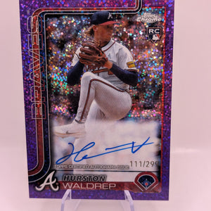 2025 Topps Chrome Baseball Hurston Waldrep Purple Speckle /299 Auto RC Braves FRENLY BRICKS - Open 7 Days