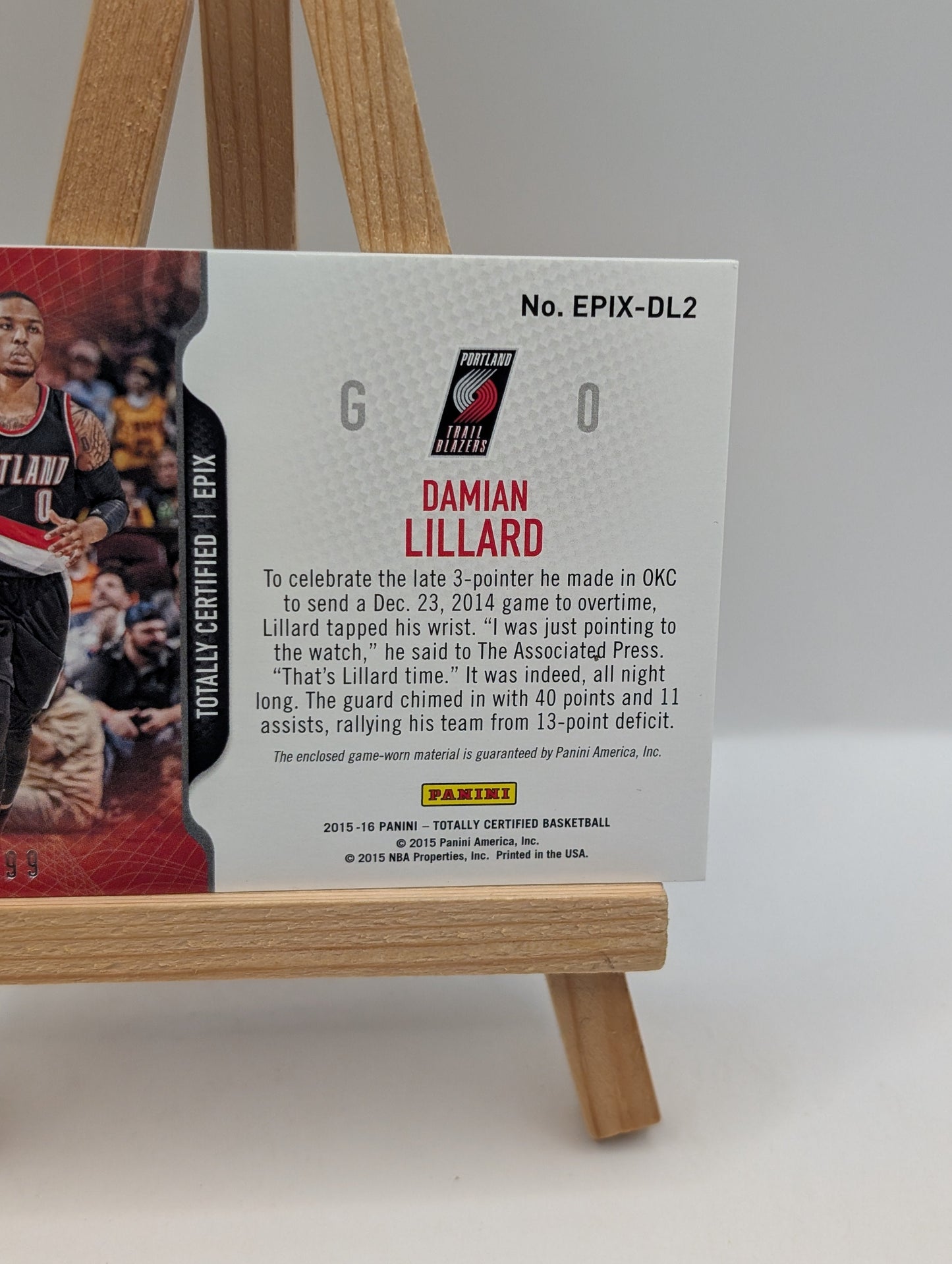 2015 Totally Certified EPIX Game Dual Memorabilia /99 Damian Lillard BLAZERS FRENLY BRICKS - Open 7 Days
