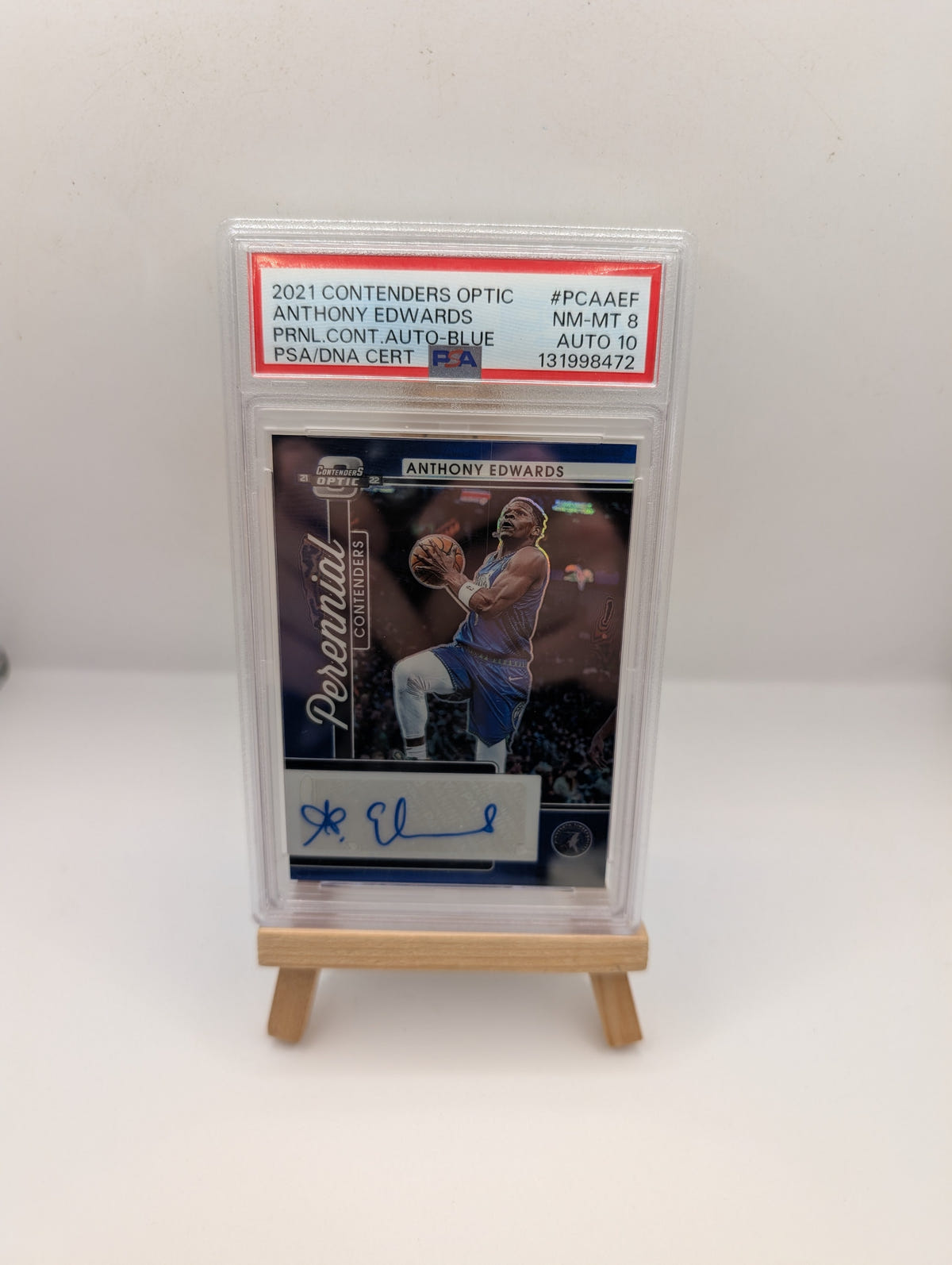 2021-22 Contenders Optic Perennial Contenders Autograph Blue Anthony Edwards /75 PSA 8 PSA 8 FRENLY BRICKS - Open 7 Days image 1