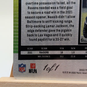 2022 Panini Score Football Carl Nassib 1/1 Raiders NFL Gridiron Card FRENLY BRICKS - Open 7 Days