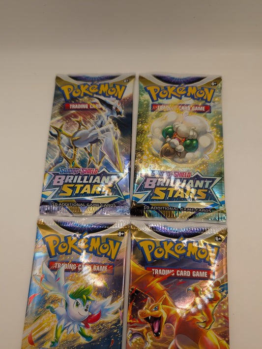 4 x Brilliant Stars Pokemon SWSH10 Sealed Booster Pack Art Set FRENLY BRICKS - Open 7 Days