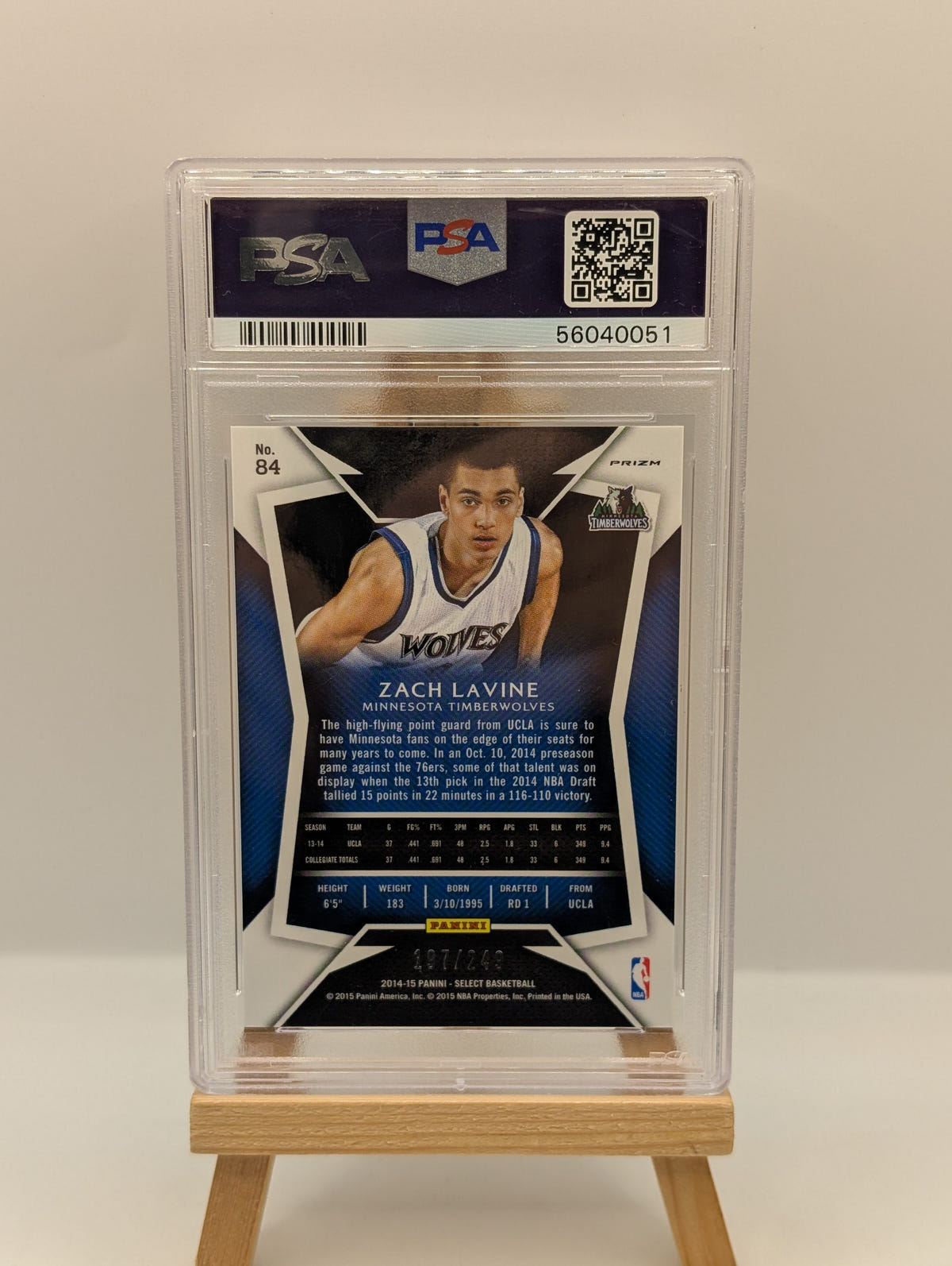 2014 PANINI SELECT BLUE PRIZM #84 ZACH LaVINE RC #/249 PSA 10 FRENLY BRICKS - Open 7 Days image 3