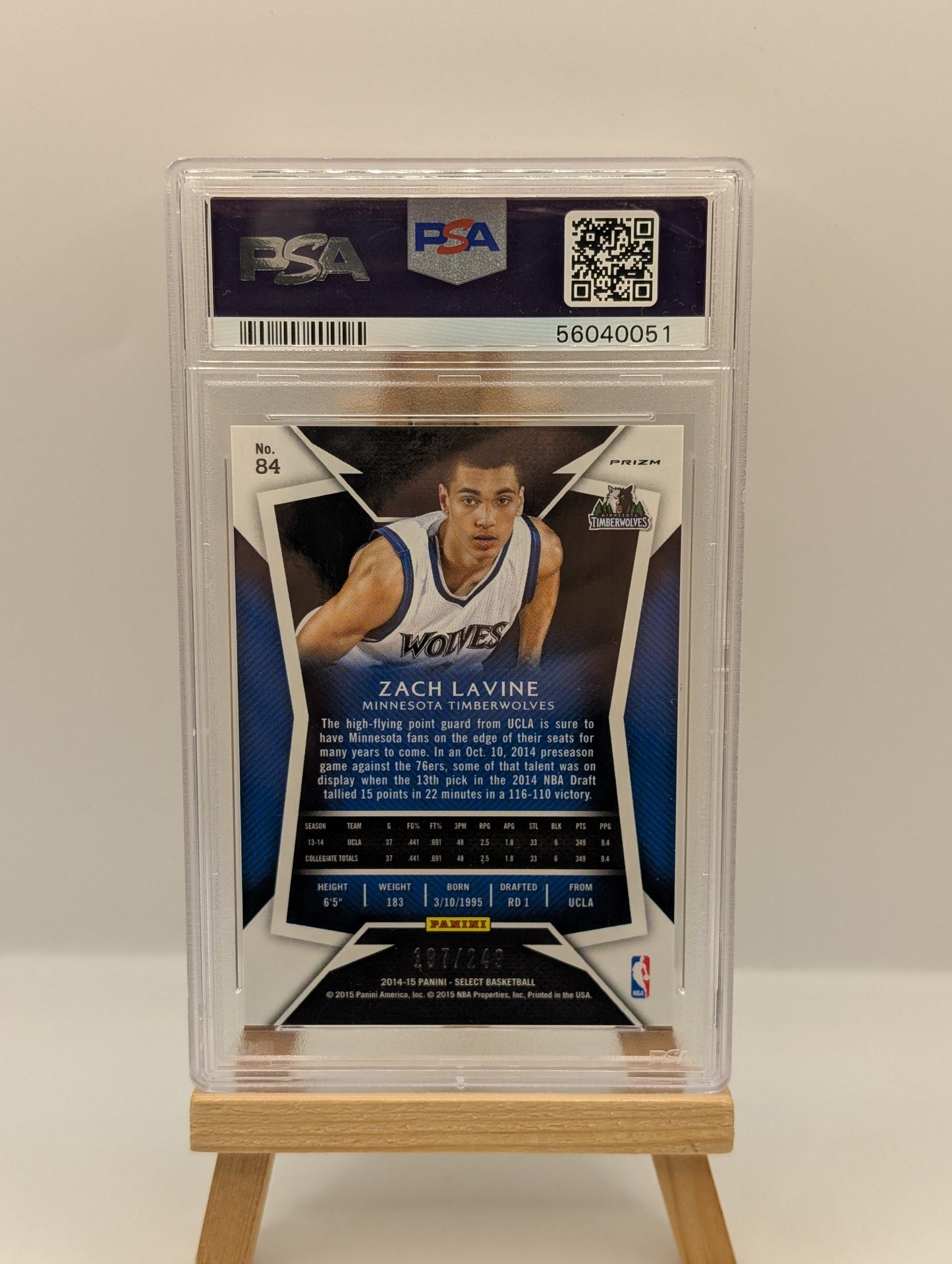 2014 PANINI SELECT BLUE PRIZM #84 ZACH LaVINE RC #/249 PSA 10 FRENLY BRICKS - Open 7 Days