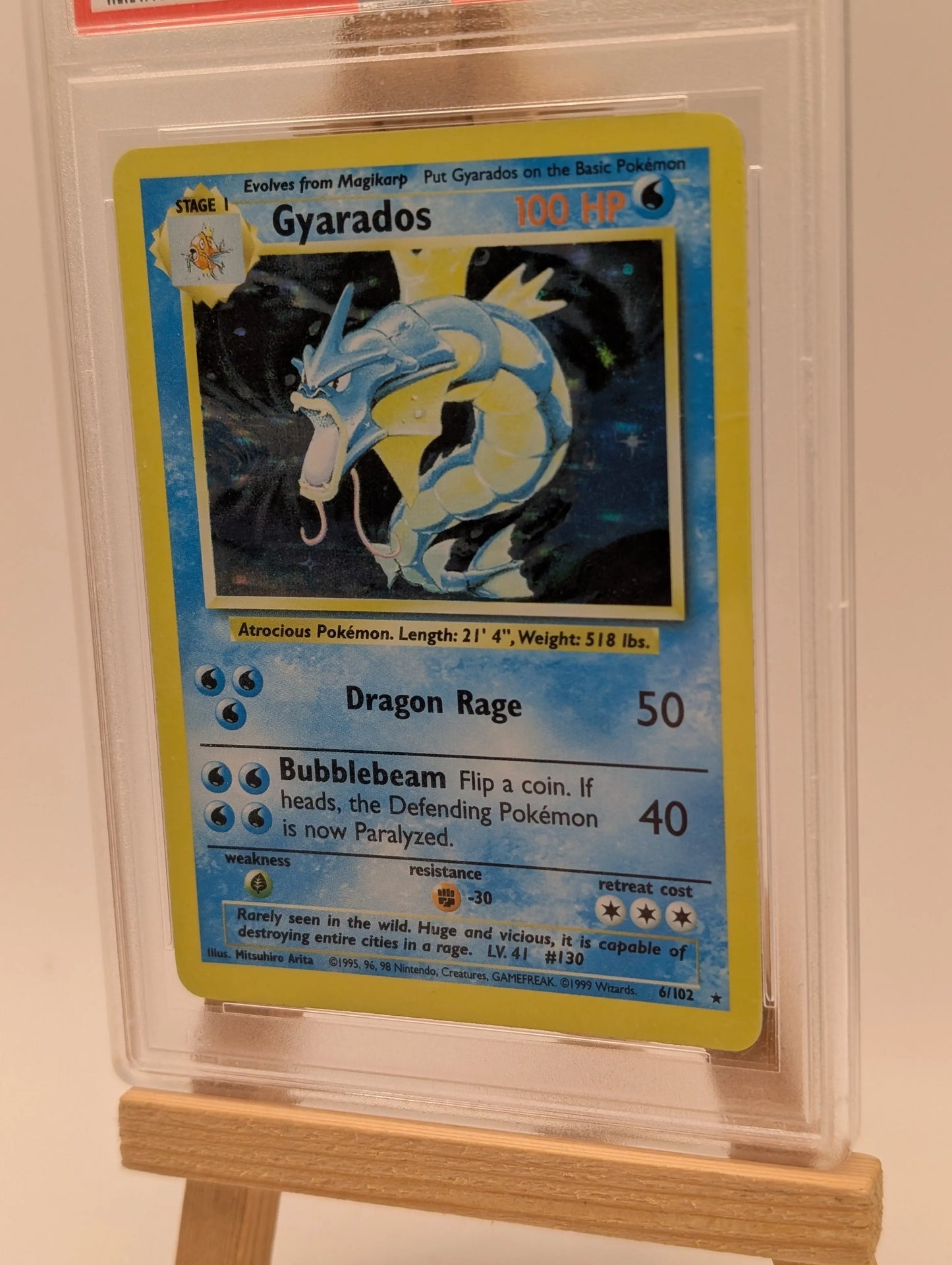 PSA 9 MINT Gyarados 6/102 Base Set Rare Holo Pokemon Card WOTC 1999 FADED FRENLY BRICKS - Open 7 Days