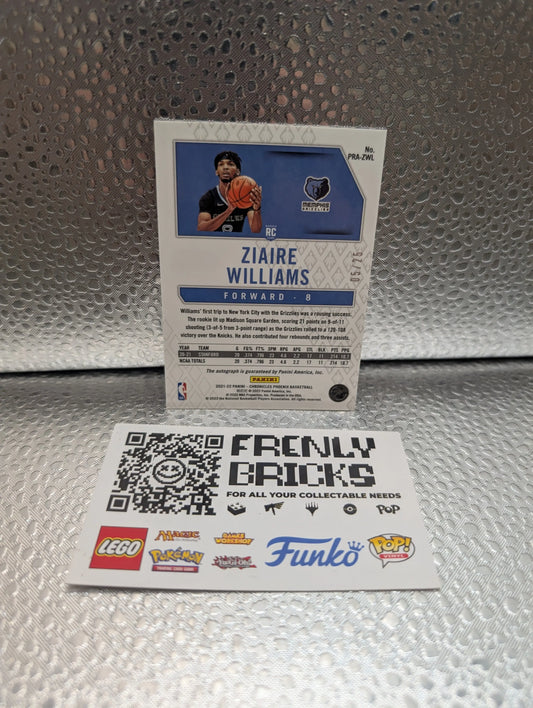 2021-22 Panini Phoenix Williams auto /25 Auto Blue PRA-ZWL Rookie FRENLY BRICKS - Open 7 Days