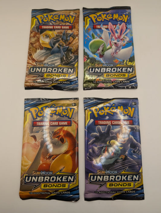 POKEMON TCG Unbroken Bonds Booster Pack Art Set - 4 Packs Total - Tag Team FRENLY BRICKS - Open 7 Days