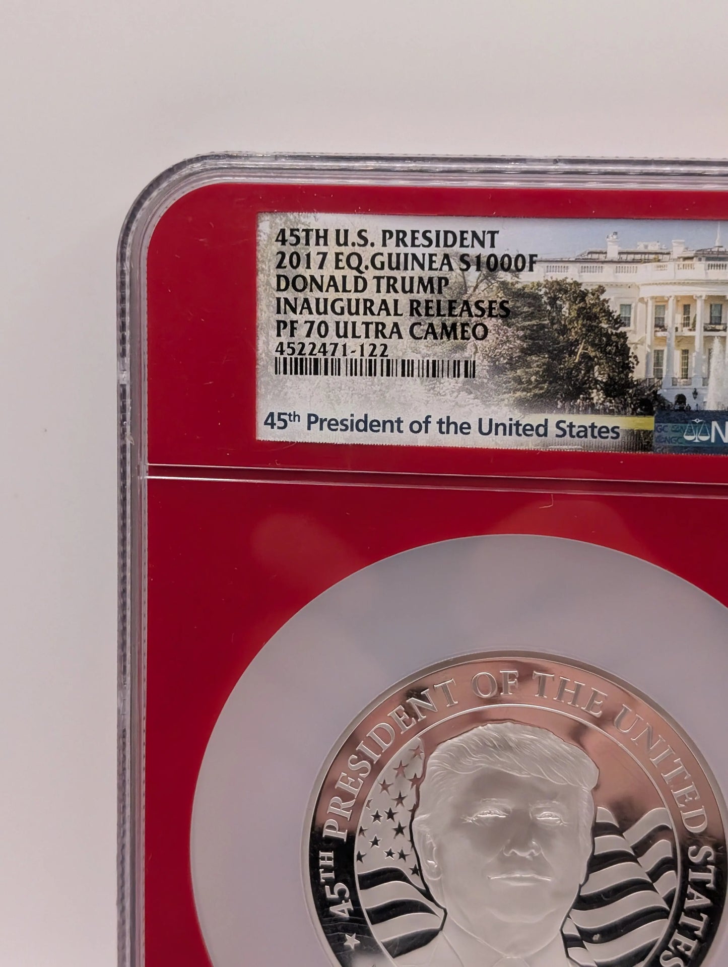 Equatorial Guinea 2017 Silver 1,000 Francos Donald Trump Inaugural Releases NGC Proof-70 UC (Red Frame Holder FRENLY BRICKS - Open 7 Days