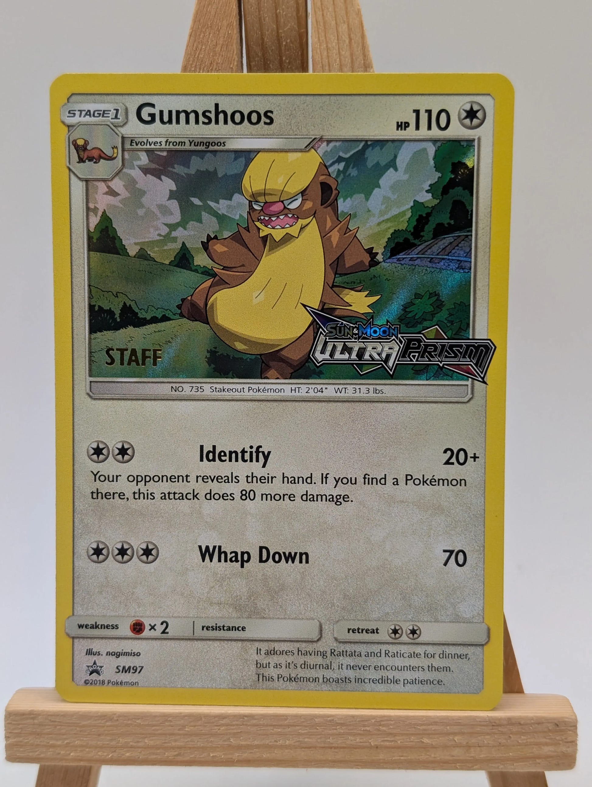 Pokémon Card Gumshoos SM97 STAFF Black Star Promo Ultra Prism STAMPED, photo 2 image 2