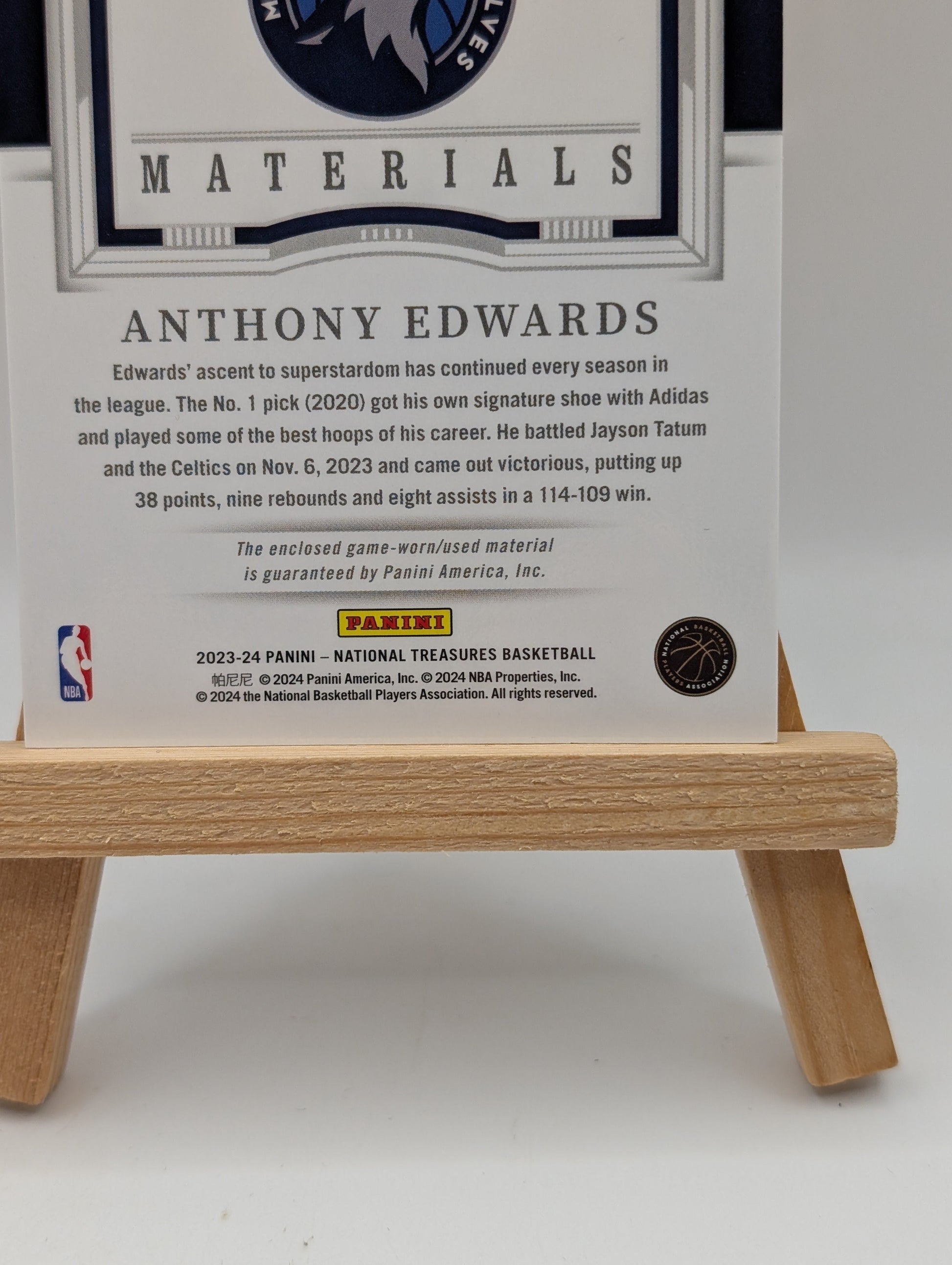 2023-24 Panini National Treasures Colossal Anthony Edward’s Game Worn Patch /99 FRENLY BRICKS - Open 7 Days