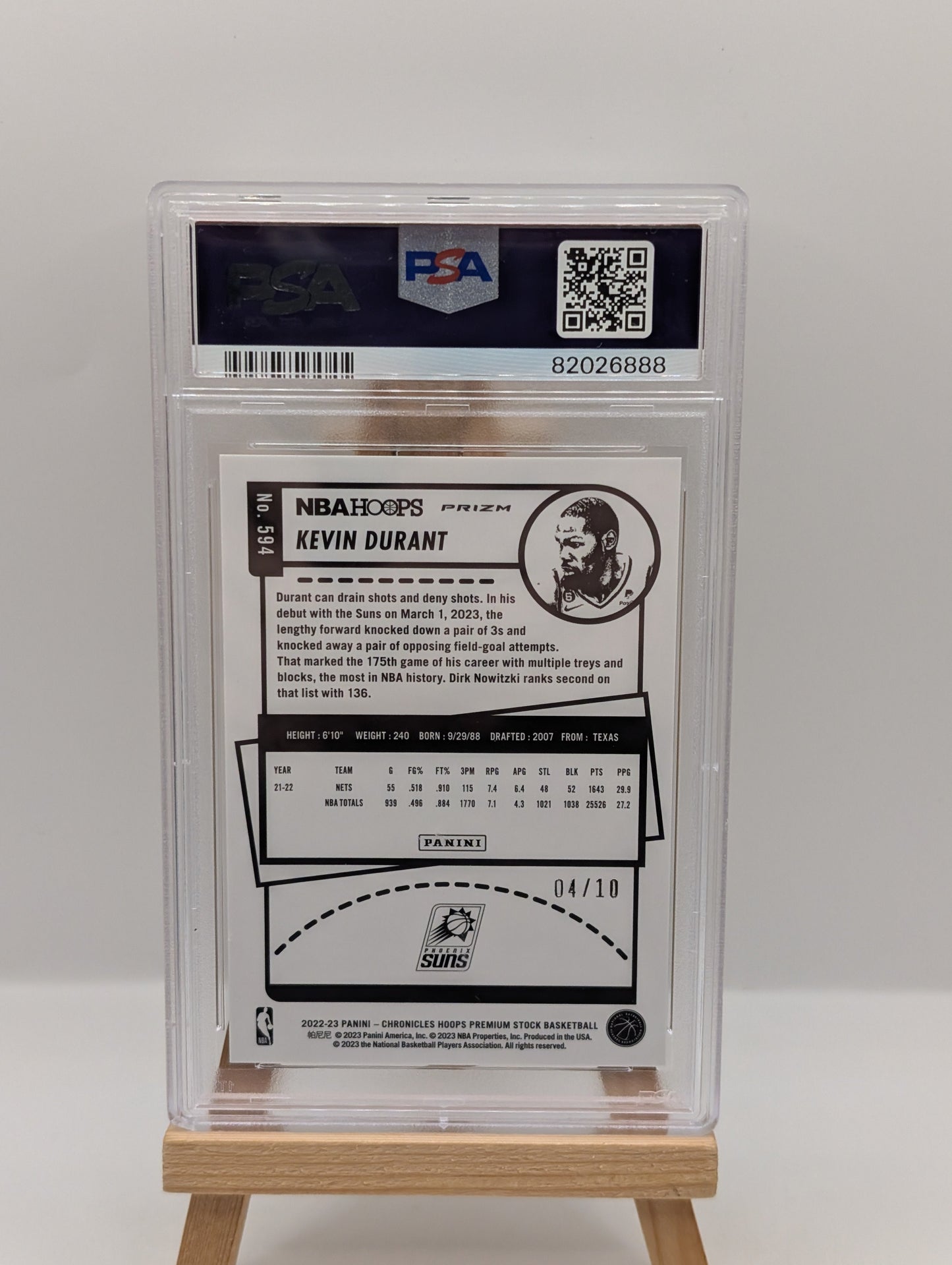 Kevin Durant 2022-23 Chronicles NBA Hoops Gold /10 Psa 9 POP 2 FRENLY BRICKS - Open 7 Days