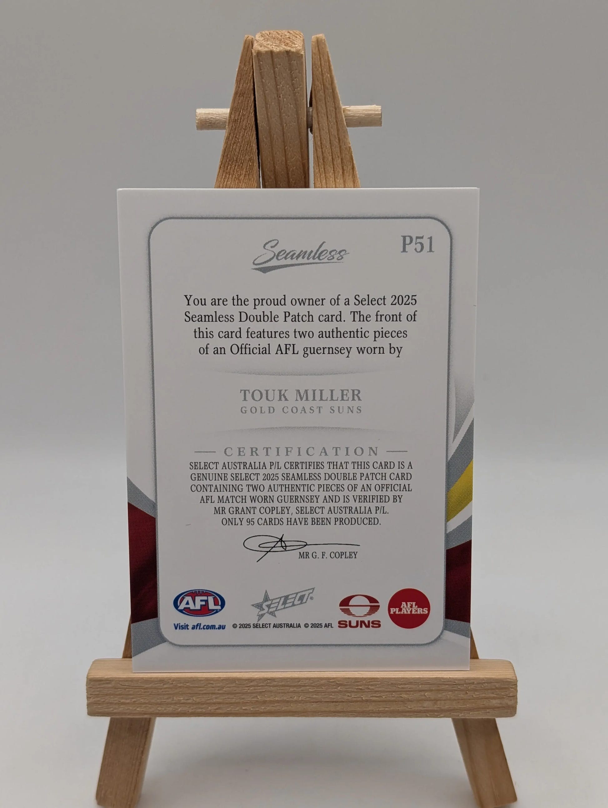 2025 Select AFL Seamless Solo Patch Touk Miller 18 /95 FRENLY BRICKS - Open 7 Days image 3