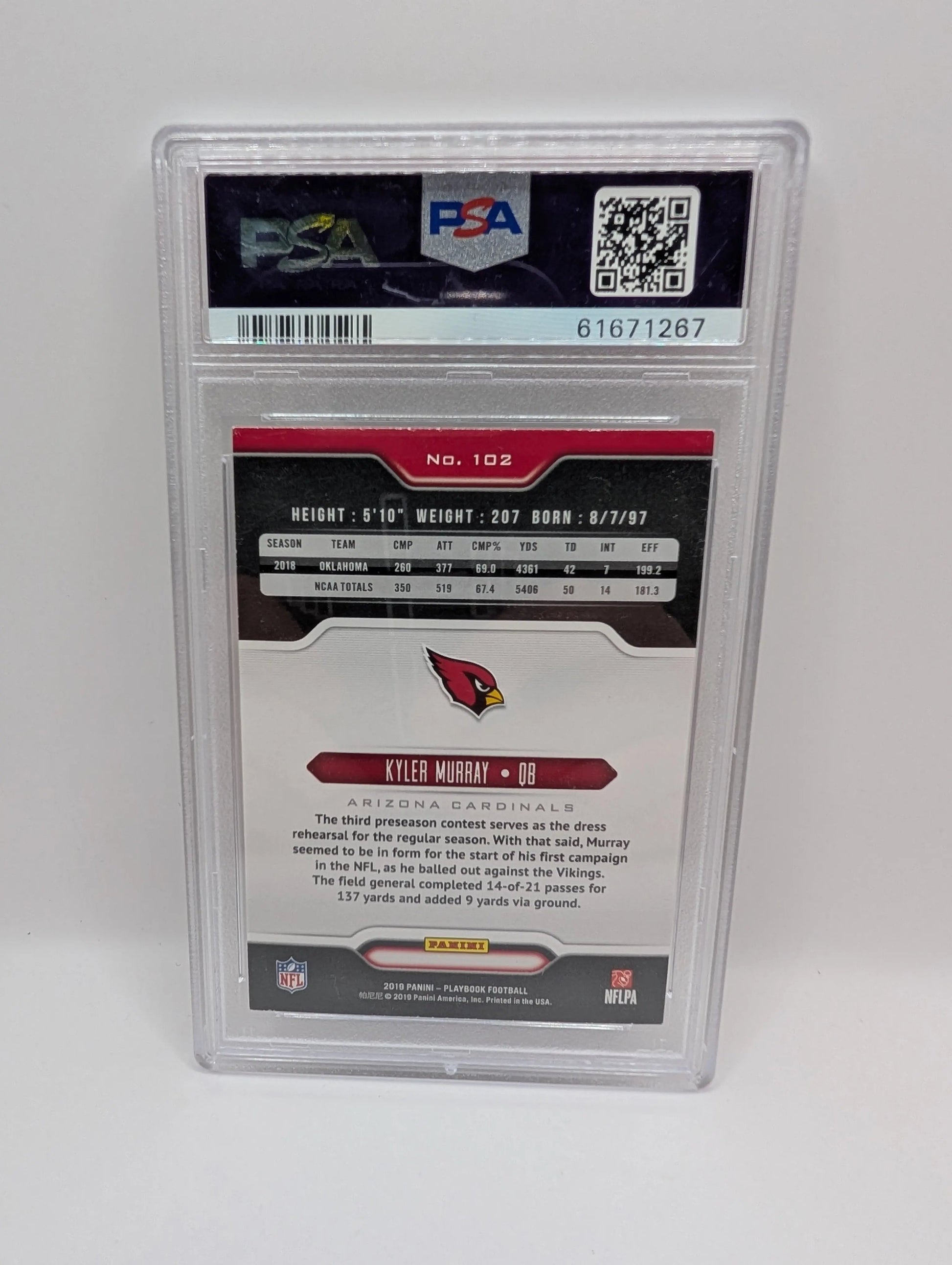 2019 Panini Playbook #102 Kyler Murray RC PSA 9 Mint Cardinals Heisman Rookie OK FRENLY BRICKS - Open 7 Days
