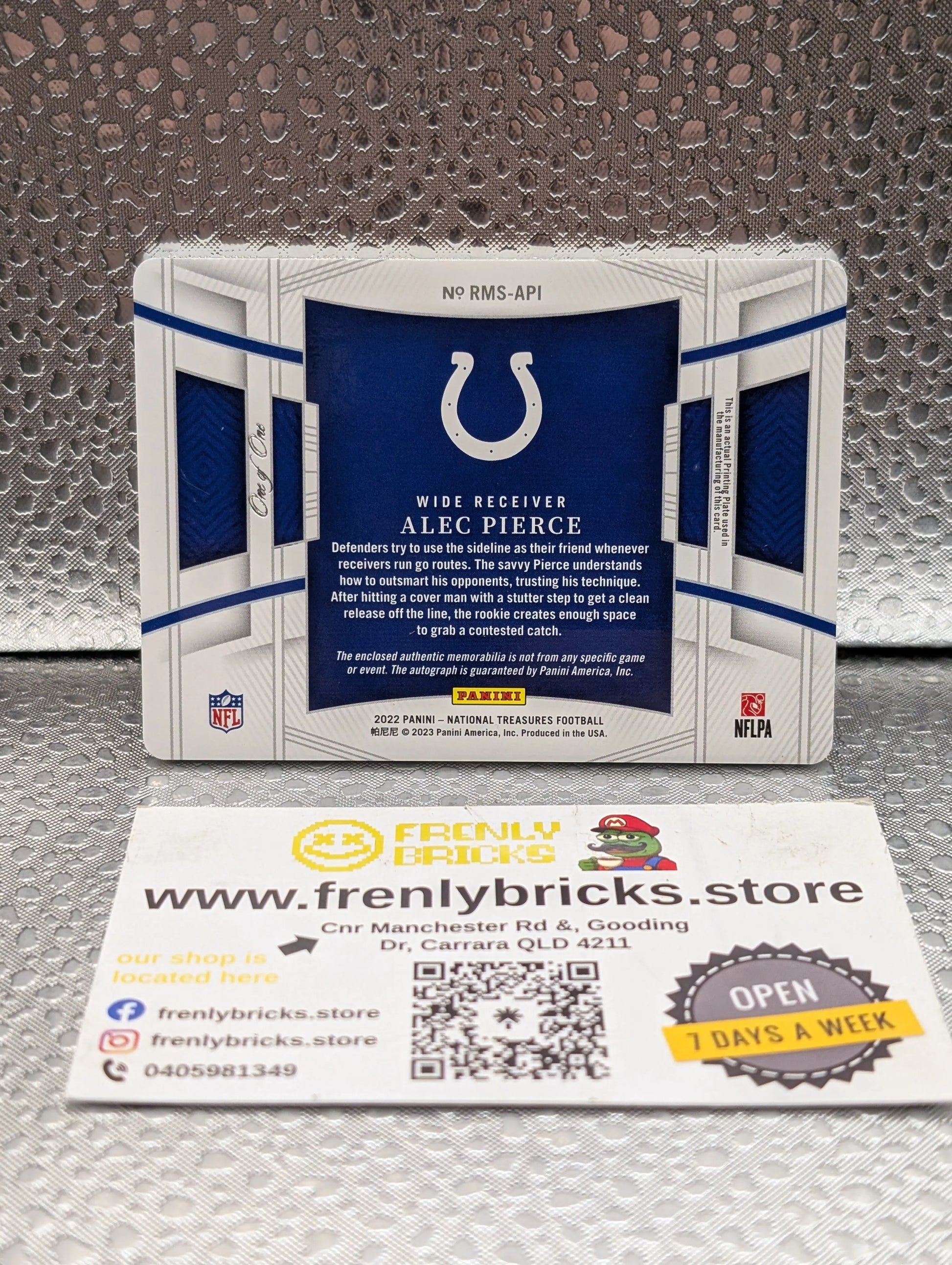 2022 Panini National Treasures NFL ALEC PIERCE 1/1 one of one Patch Auto FRENLY BRICKS - Open 7 Days