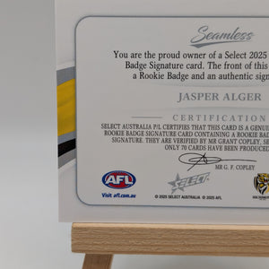 2025 Select Seamless Rookie Patch Signature JASPER ALGER /70 Richmond Tigers FRENLY BRICKS - Open 7 Days