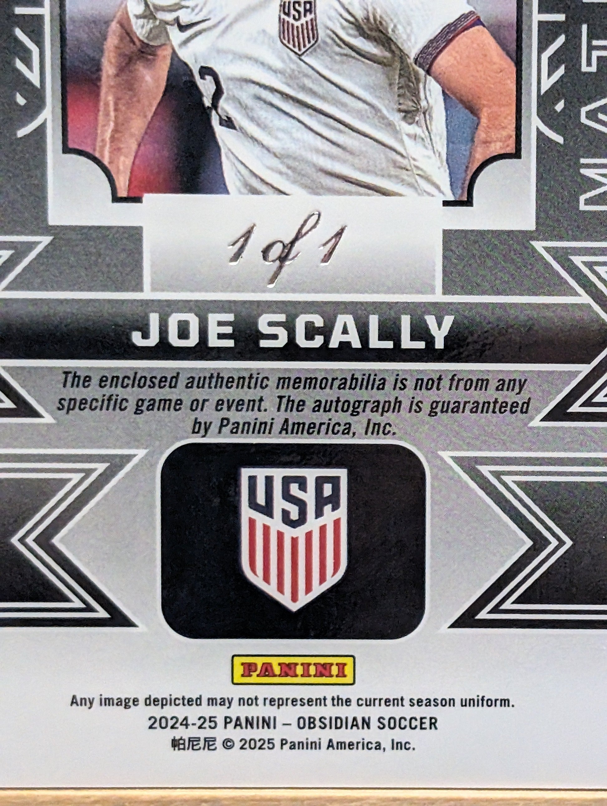 2024-25 Panini Obsidian Soccer JOE SCALLY 1/1 One of One Auto Patch USA US FRENLY BRICKS - Open 7 Days