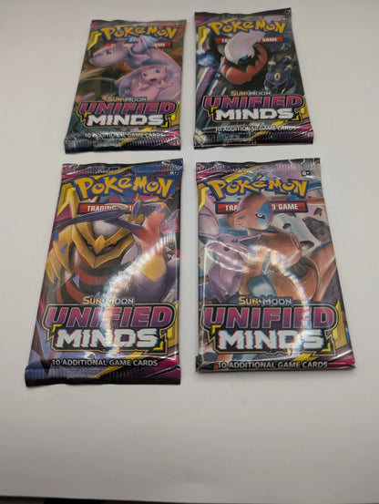 POKEMON TCG SUN & MOON UNIFIED MINDS - 4x Booster Packs - Art Set Factory Sealed FRENLY BRICKS - Open 7 Days