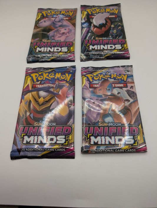 POKEMON TCG SUN & MOON UNIFIED MINDS - 4x Booster Packs - Art Set Factory Sealed FRENLY BRICKS - Open 7 Days
