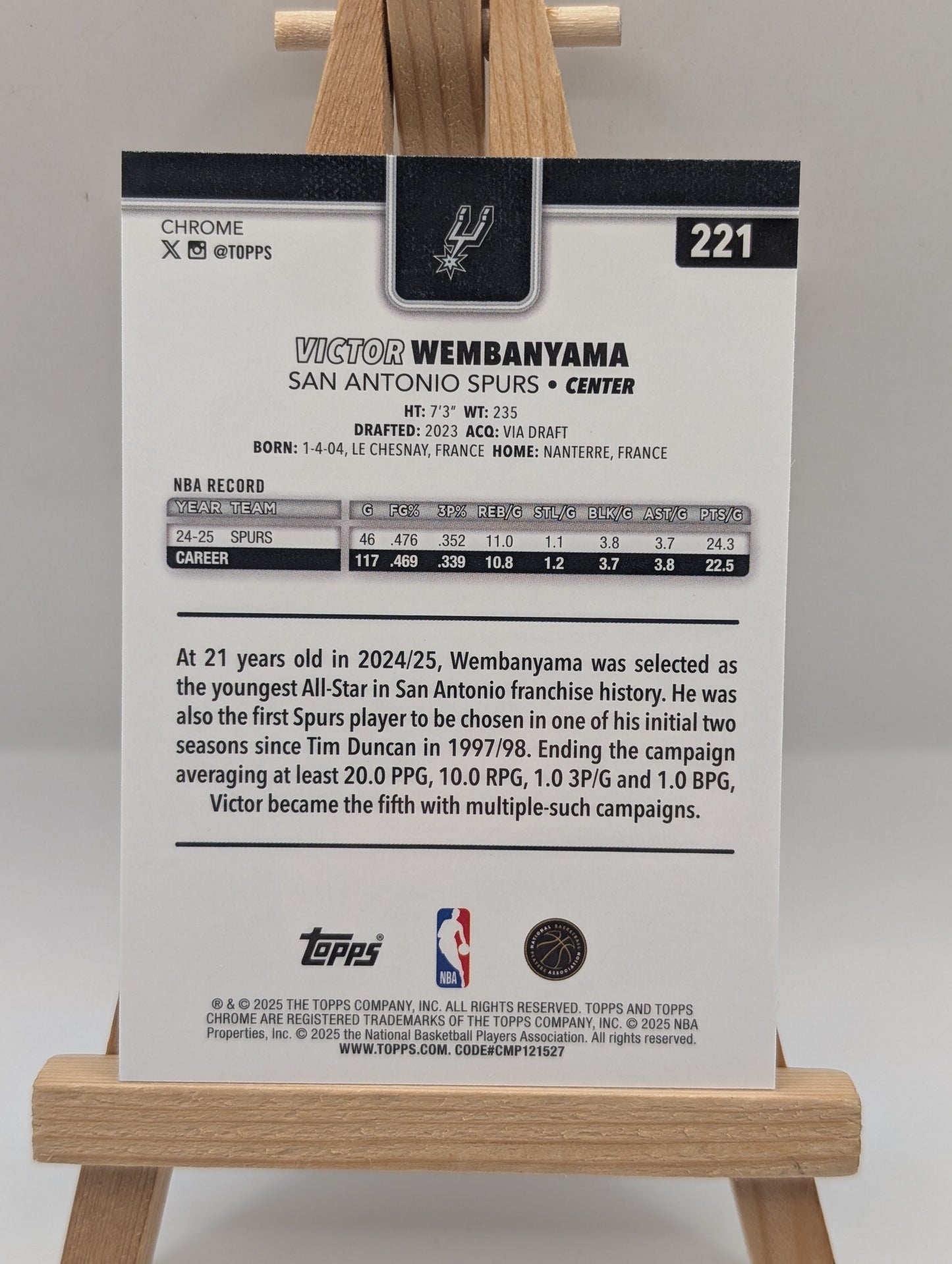 2025-26 Topps Chrome Victor Wembanyama #221 Silver Refractor Spurs FRENLY BRICKS - Open 7 Days
