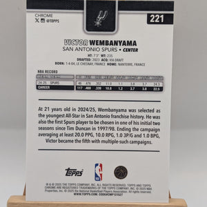 2025-26 Topps Chrome Victor Wembanyama #221 Silver Refractor Spurs FRENLY BRICKS - Open 7 Days