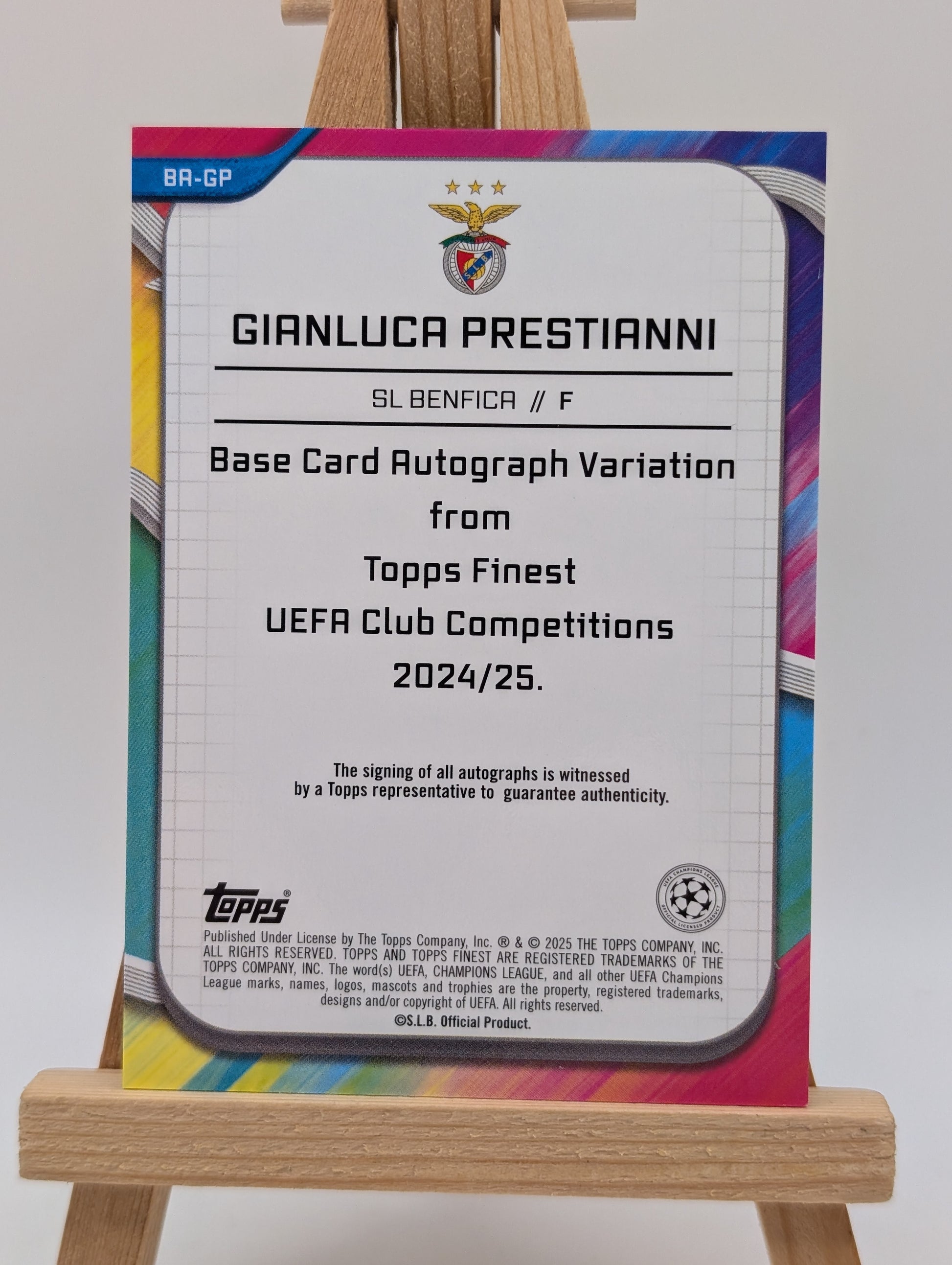/50 Gianluca Prestianni 2024/25 Topps Finest UEFA Soccer RC Gold Ref. Auto
