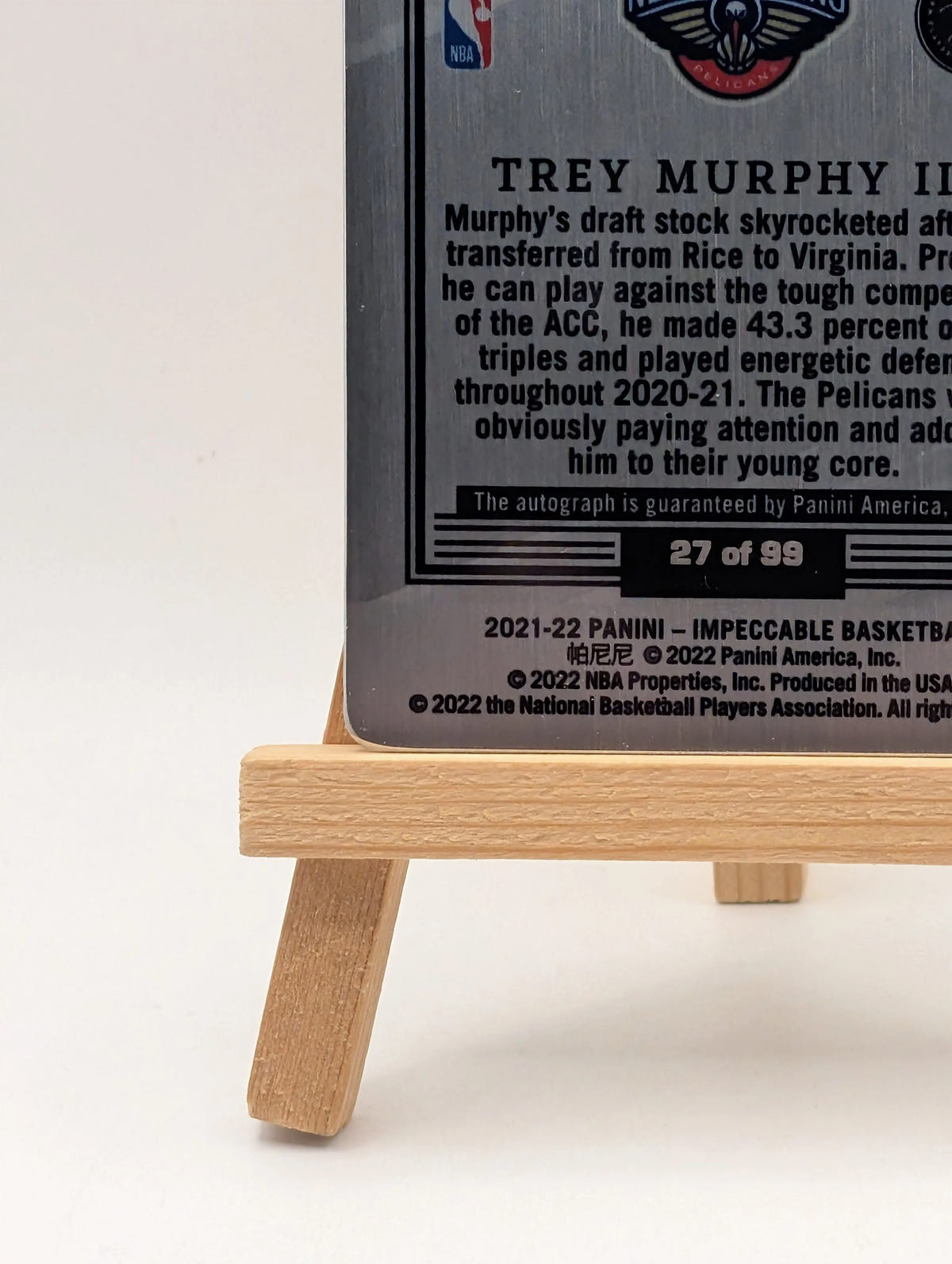 Trey Murphy III 2021-22 Impeccable Stainless Stars Autograph #'d l/99 Rookie RC FRENLY BRICKS - Open 7 Days image 7