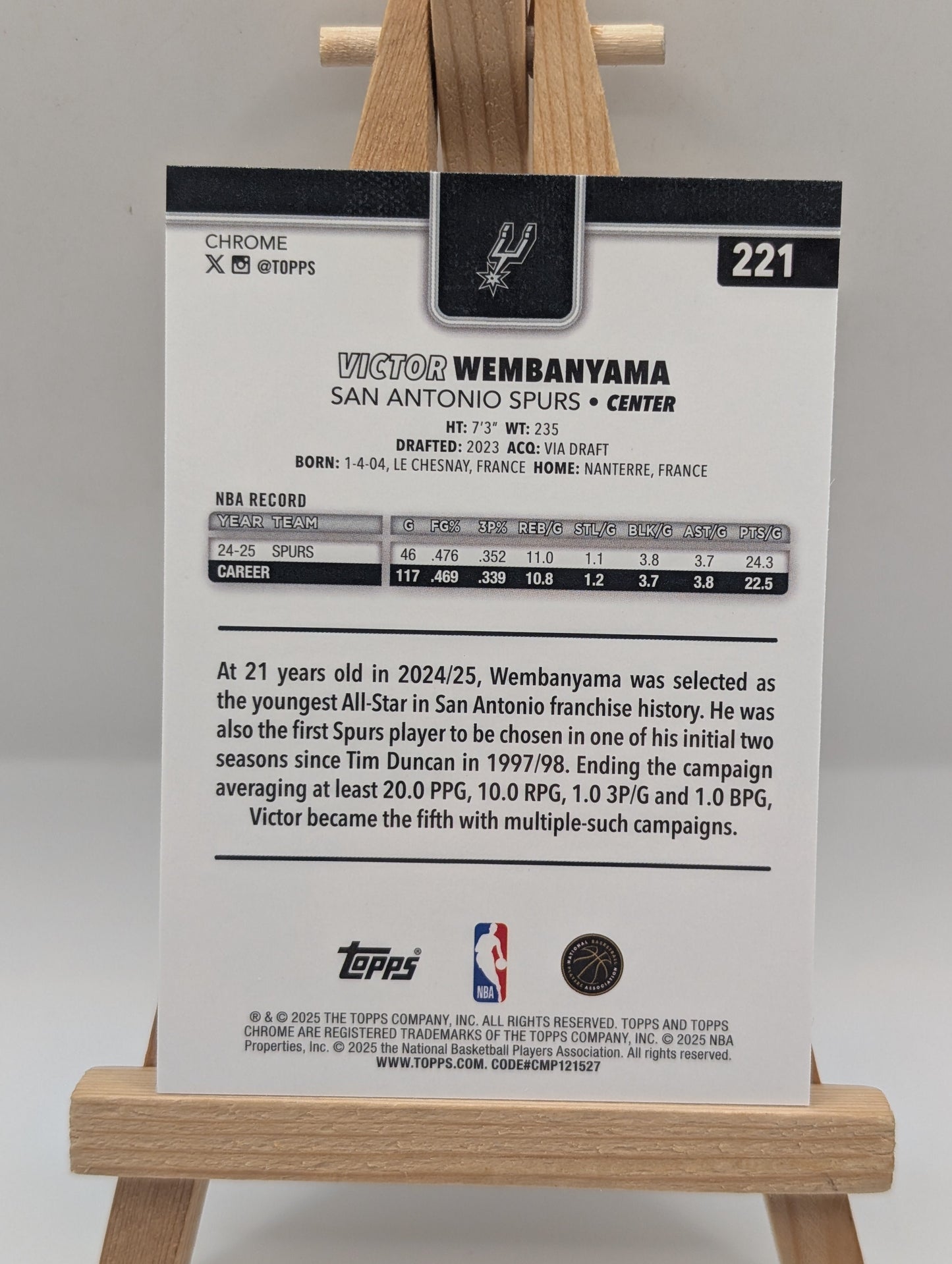 2025-26 Topps Chrome Victor Wembanyama #221 Silver Refractor Spurs FRENLY BRICKS - Open 7 Days
