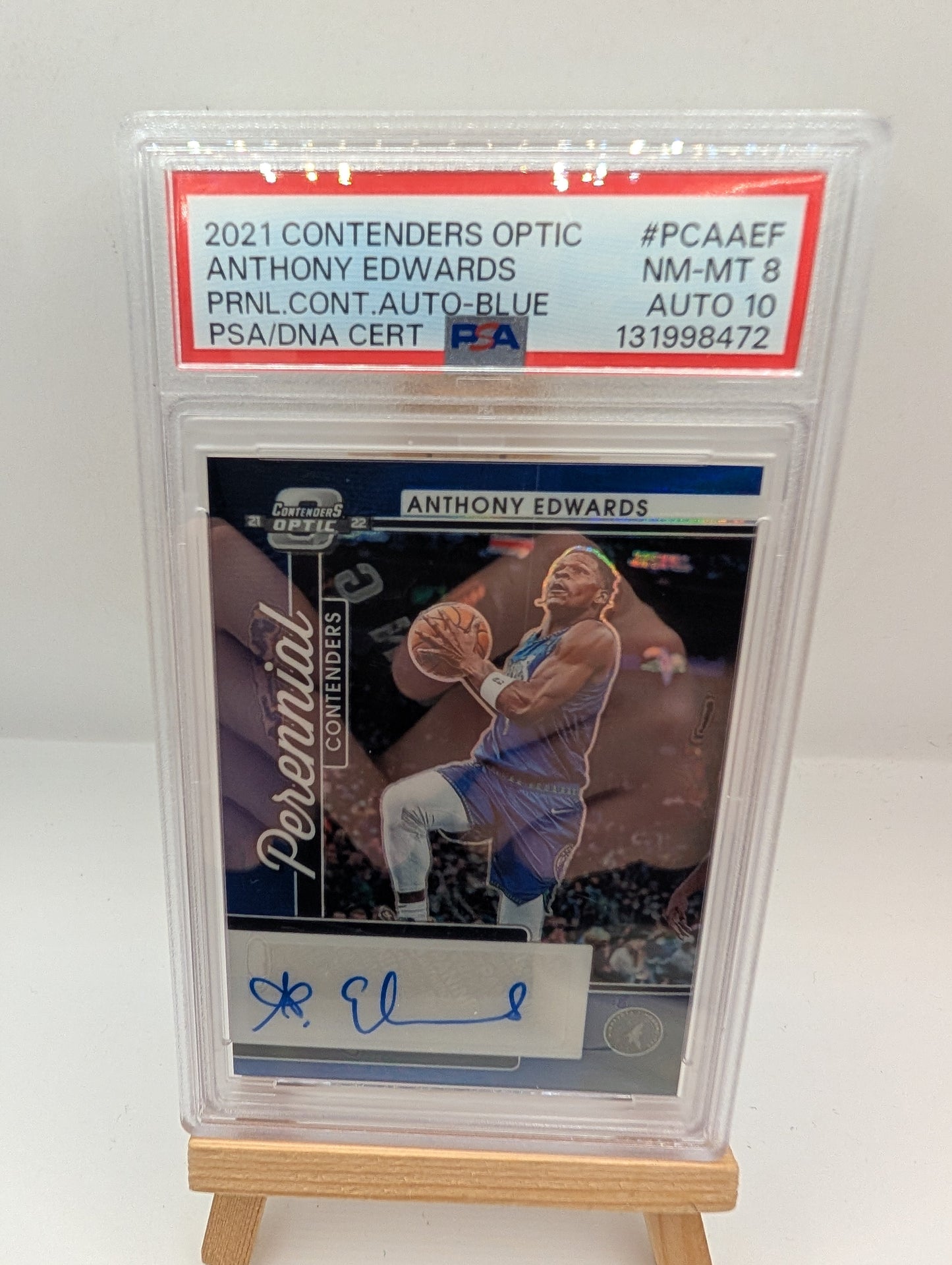2021-22 Contenders Optic Perennial Contenders Autograph Blue Anthony Edwards /75 PSA 8 FRENLY BRICKS - Open 7 Days