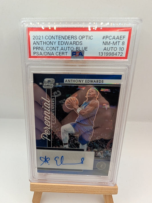2021-22 Contenders Optic Perennial Contenders Autograph Blue Anthony Edwards /75 PSA 8 FRENLY BRICKS - Open 7 Days