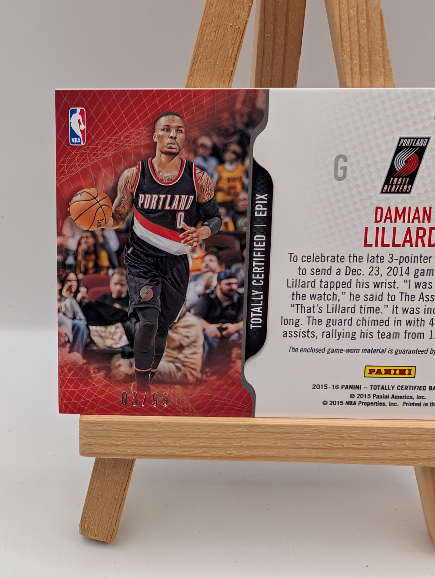 2015 Totally Certified EPIX Game Dual Memorabilia /99 Damian Lillard BLAZERS FRENLY BRICKS - Open 7 Days
