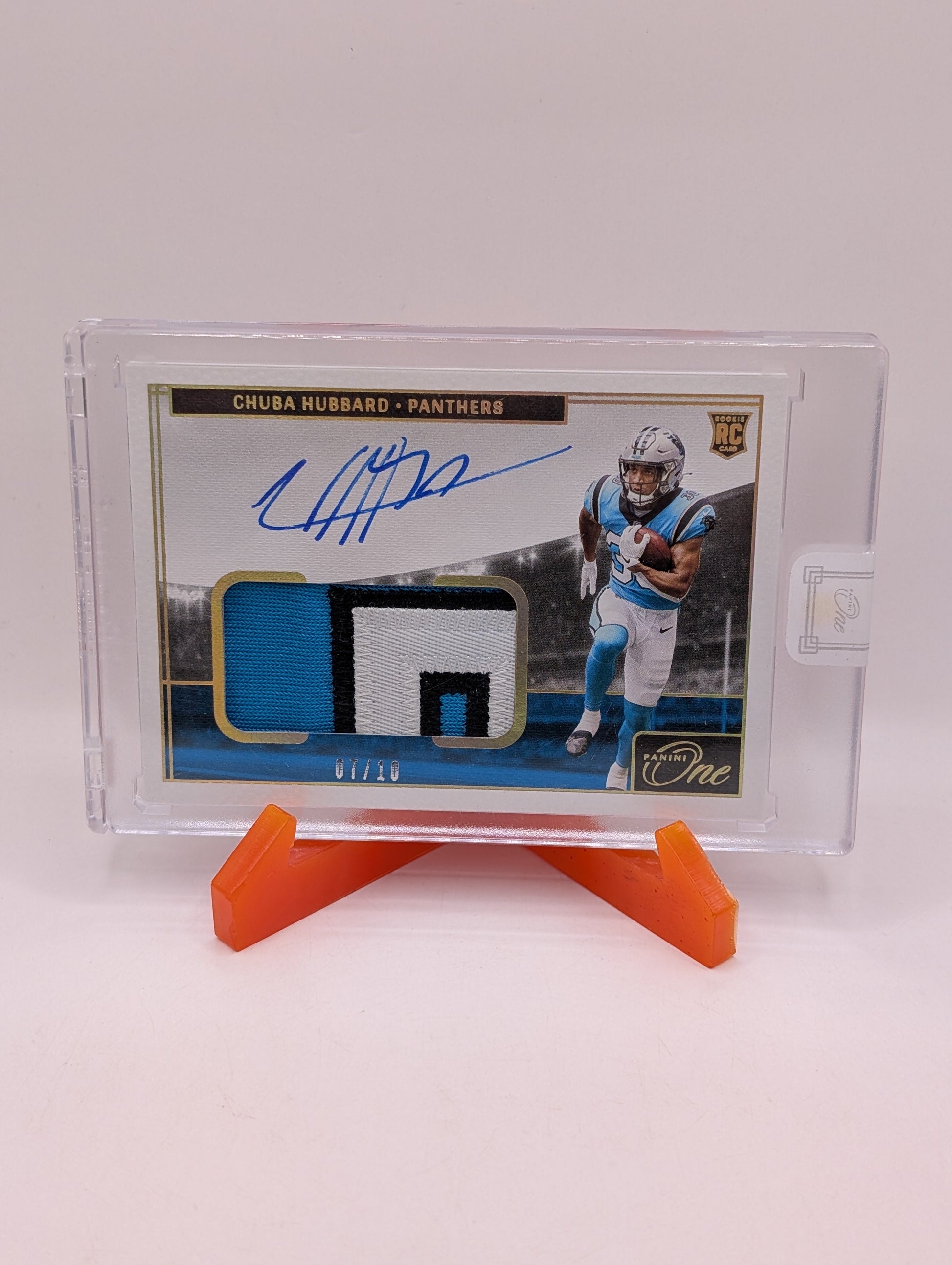 2021 Panini One - Rookie Patch Auto (On Card) Chuba Hubbard Gold /10 Rookie FRENLY BRICKS - Open 7 Days