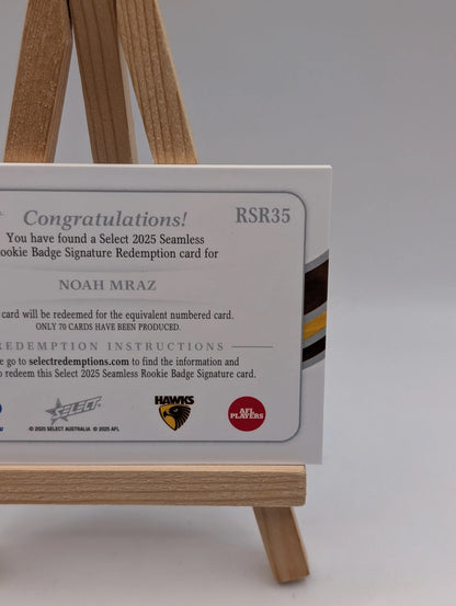 Noah Mraz Rookie Badge Signature Redemption Seamless AFL Select  /70 FRENLY BRICKS - Open 7 Days