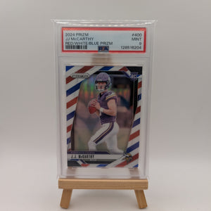 2024 PANINI PRIZM RED/WHITE/BLUE PRIZM #400 JJ MCCARTHY ROOKIE RC PSA 9 FRENLY BRICKS - Open 7 Days