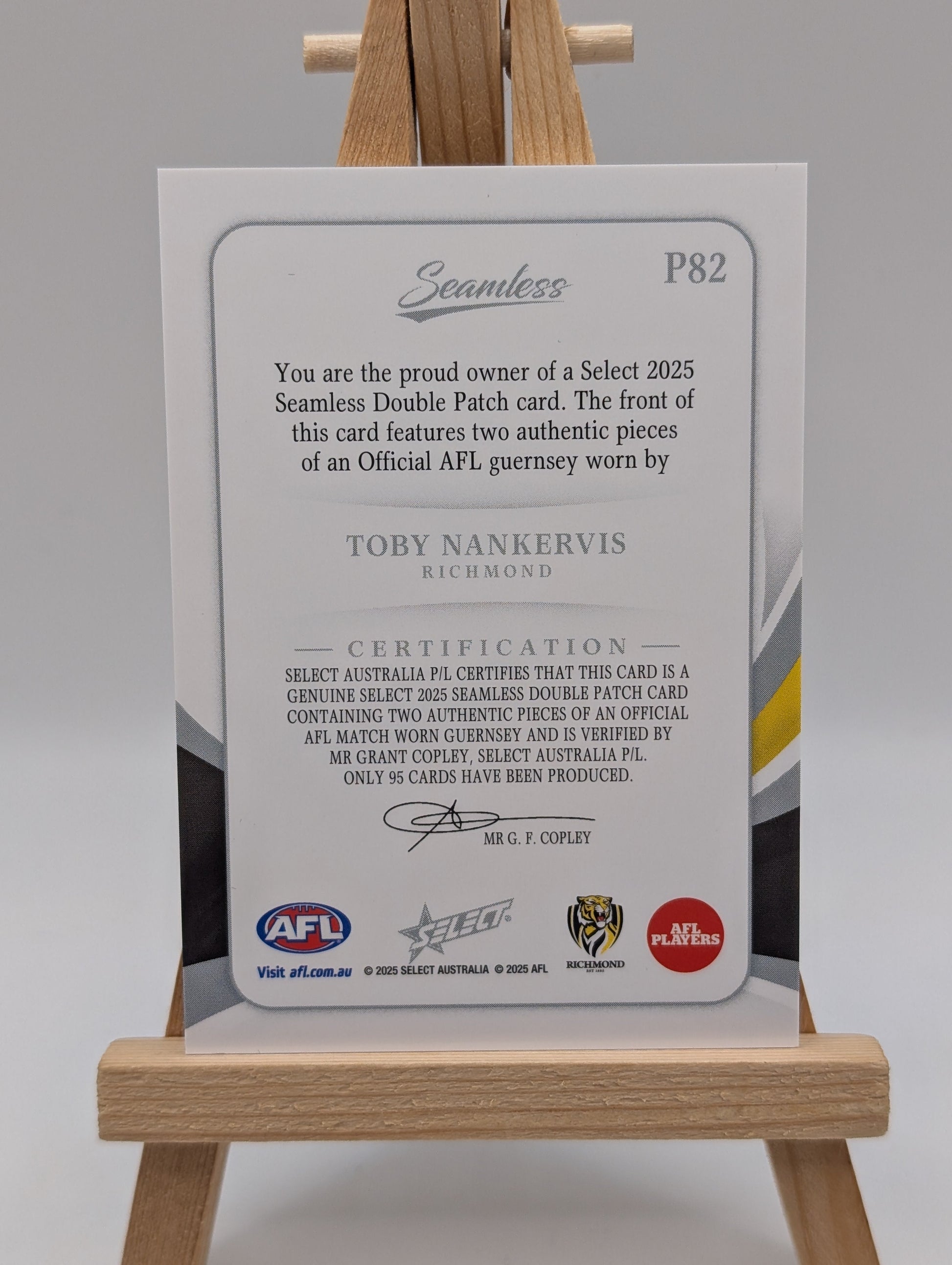 2025 Select Seamless Toby Nankervis /95 Patch Richmond FRENLY BRICKS - Open 7 Days