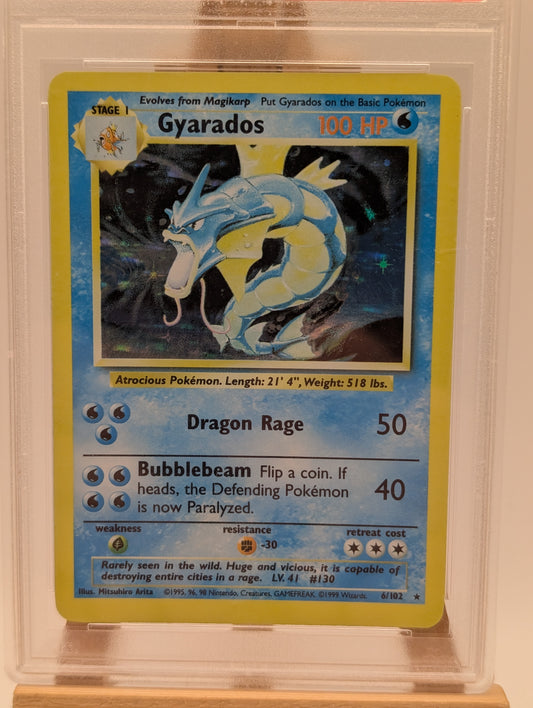 PSA 9 MINT Gyarados 6/102 Base Set Rare Holo Pokemon Card WOTC 1999 FADED
