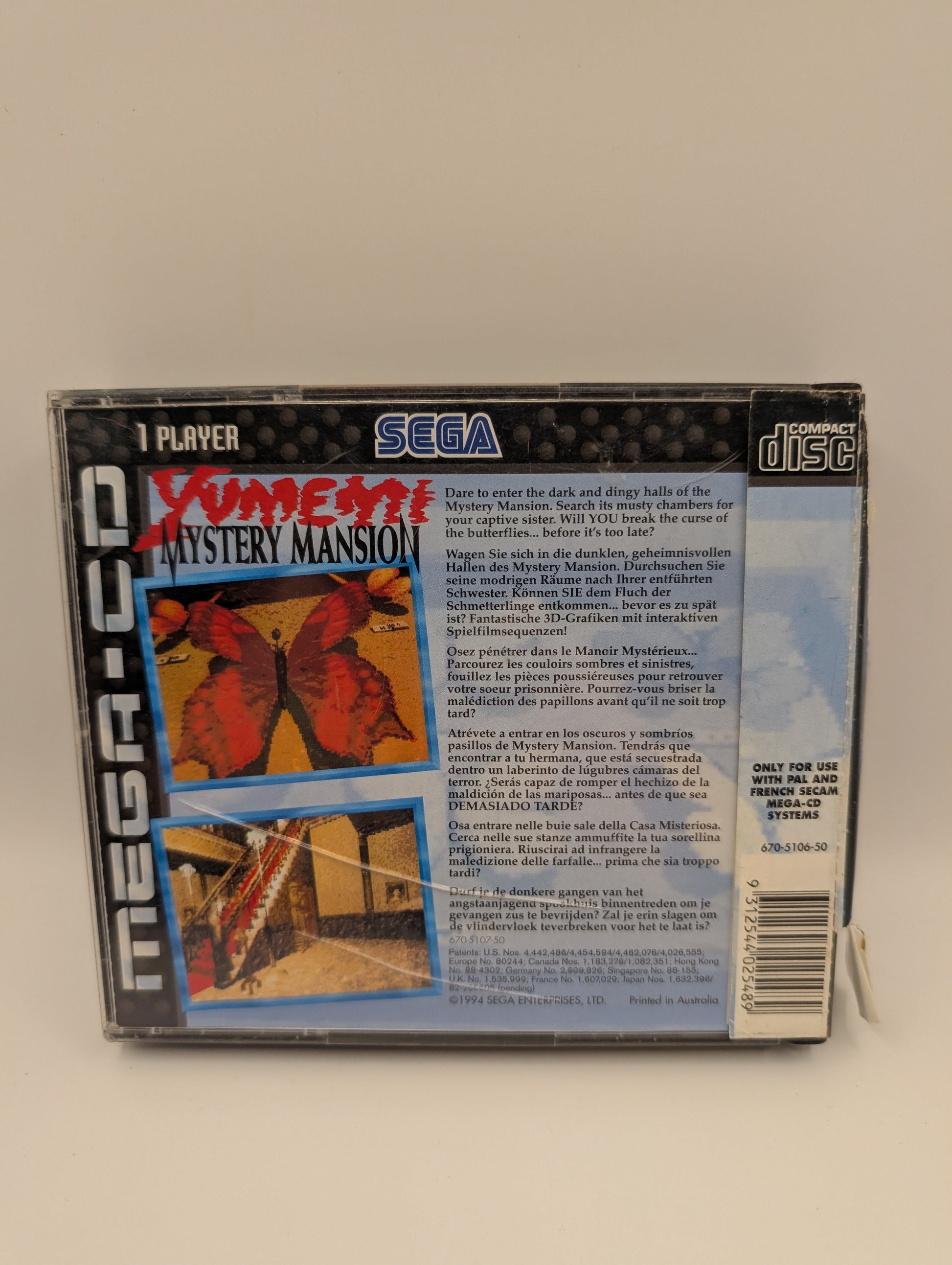 Yumemi Mystery Mansion (Sega Mega-CD, 1994 PAL) photos suggest condition FRENLY BRICKS - Open 7 Days