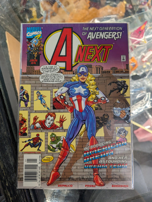A-NEXT #4 AVENGERS #16 HOMAGE 1ST APP OF AMERICAN DREAM RON FRENZ COVER ART 1999 FRENLY BRICKS - Open 7 Days