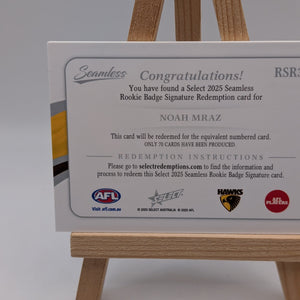 Noah Mraz Rookie Badge Signature Redemption Seamless AFL Select  /70 FRENLY BRICKS - Open 7 Days