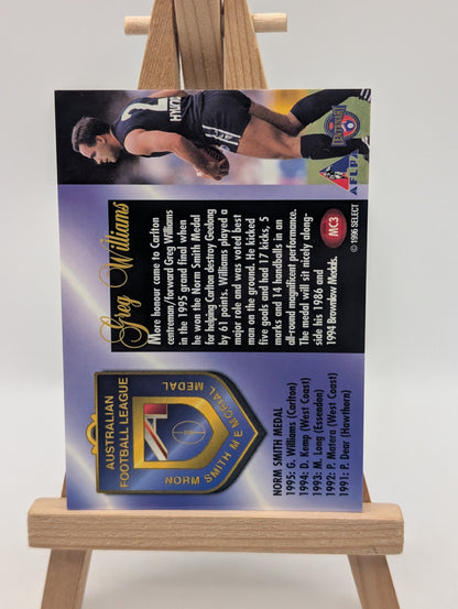 1996 Select AFL Trading Card Series 1 Medal Card MC3 Greg Williams ( Norm Smith) FRENLY BRICKS - Open 7 Days