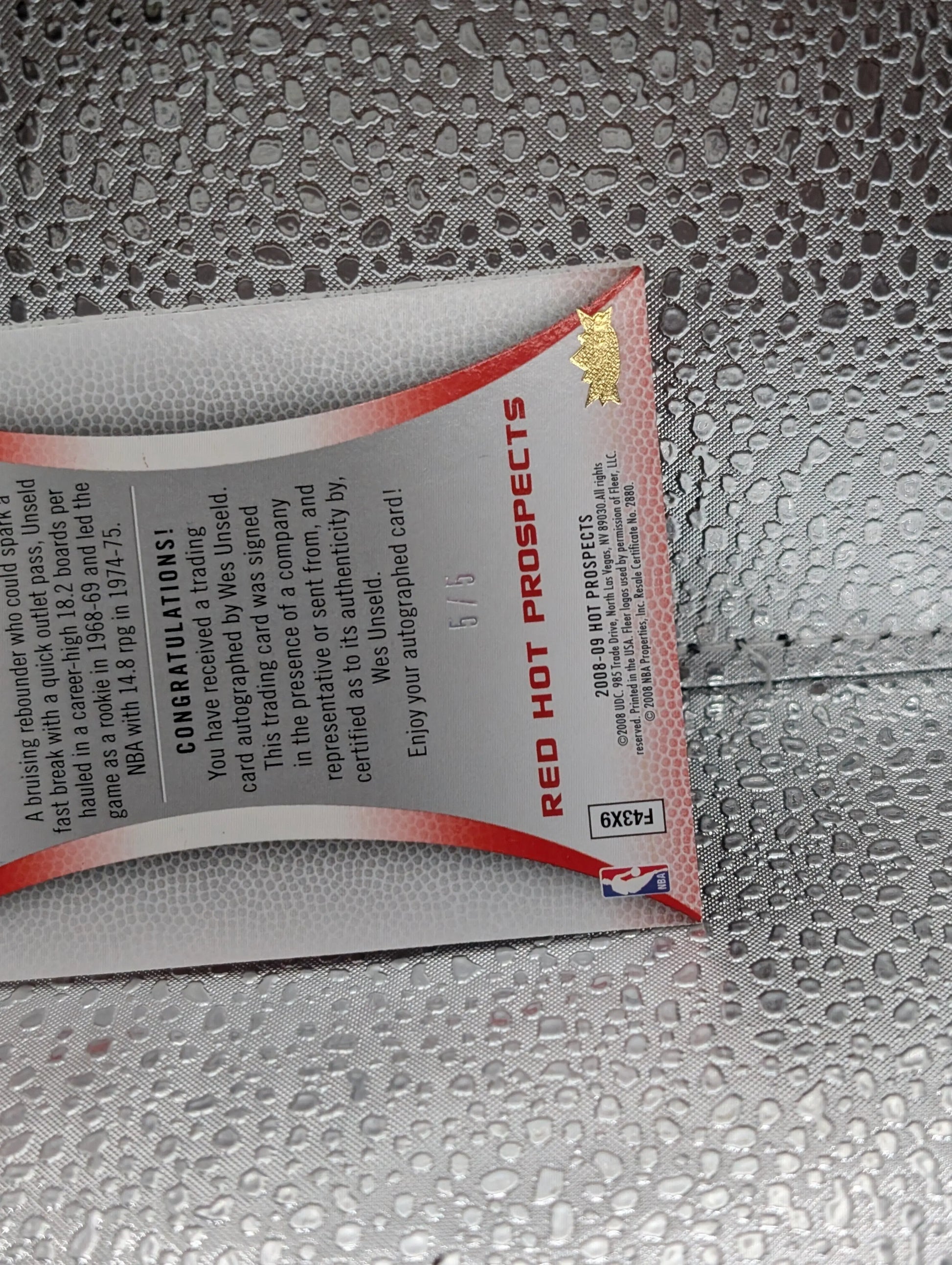 2008-09 Hot Prospects Fleer Wes Unseld Road to Springfield 5/5 Autograph FRENLY BRICKS - Open 7 Days