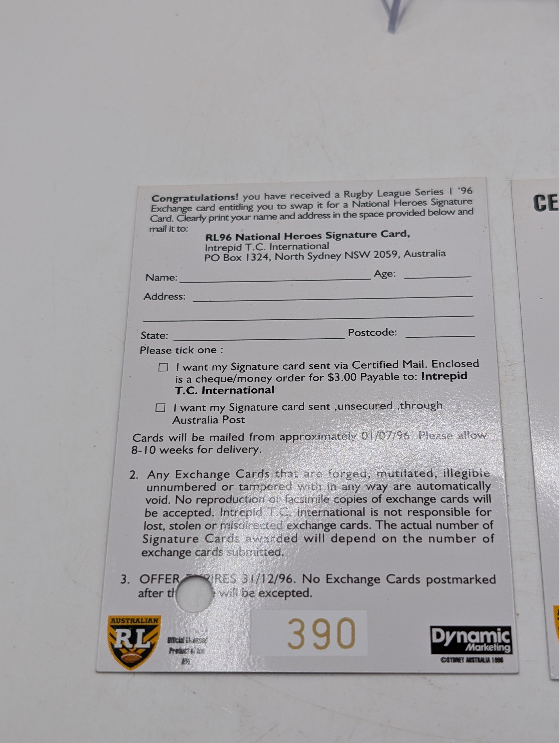 1996 Dynamic Rugby League National Heroes NH5 Steve Renouf Redemption/Auto/Cert FRENLY BRICKS - Open 7 Days