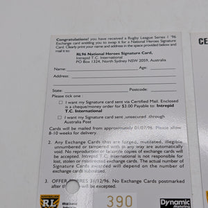 1996 Dynamic Rugby League National Heroes NH5 Steve Renouf Redemption/Auto/Cert FRENLY BRICKS - Open 7 Days