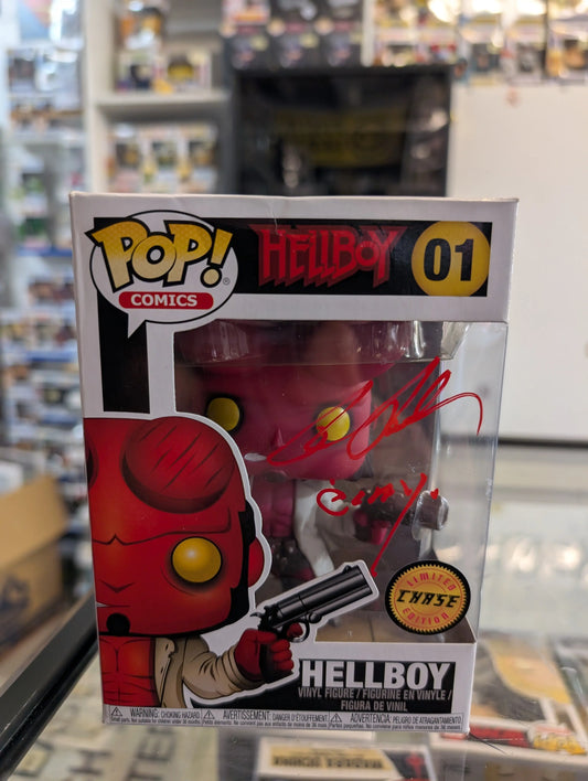 Funko POP! Comics - Hellboy Vinyl Figure - HELLBOY (Horns) #01 *Chase* signed no coa FRENLY BRICKS - Open 7 Days
