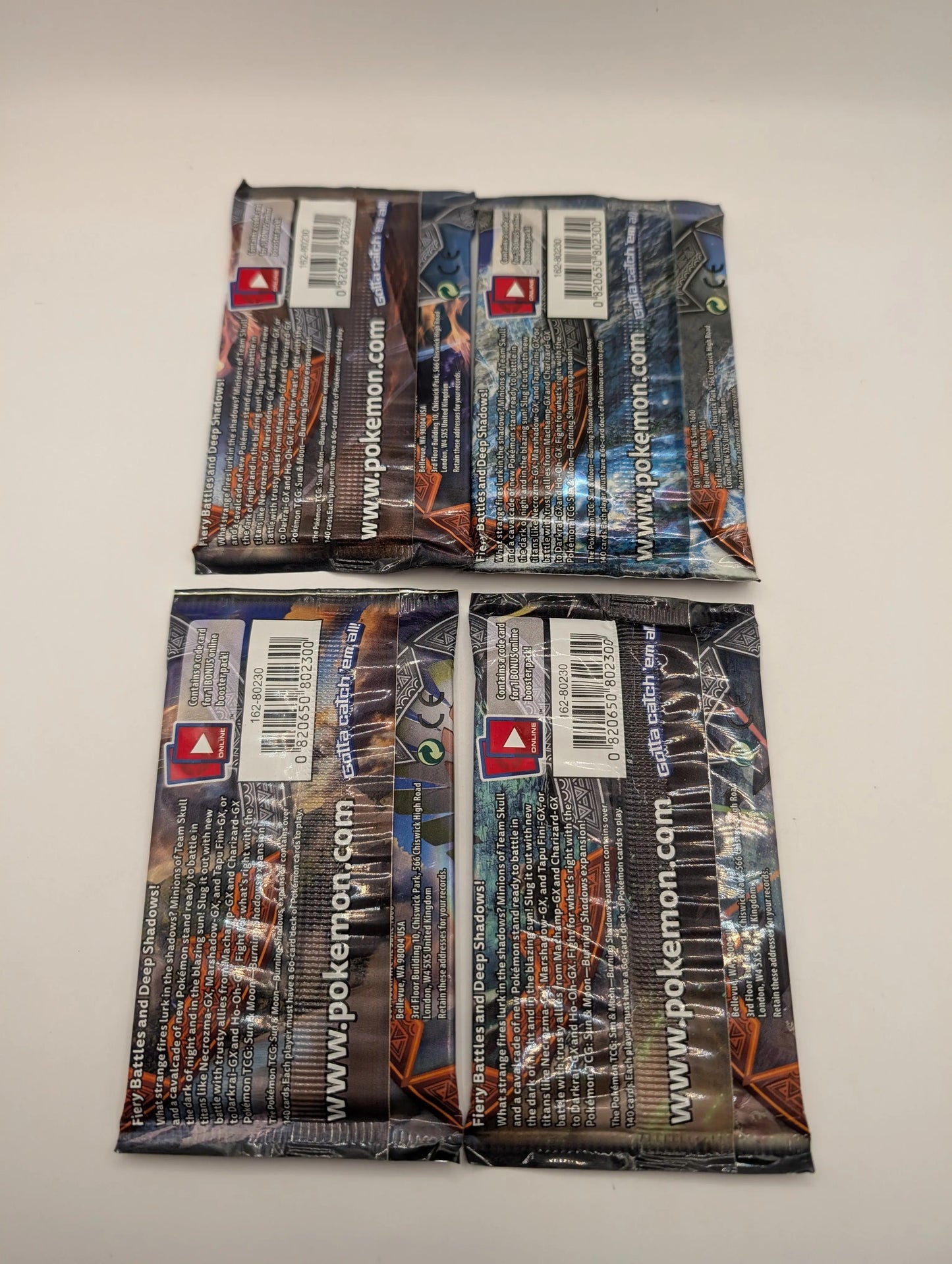 POKEMON TCG BURNING SHADOWS BOOSTER PACKS COMPLETE ART SET 4 SEALED PACKS NEW FRENLY BRICKS - Open 7 Days