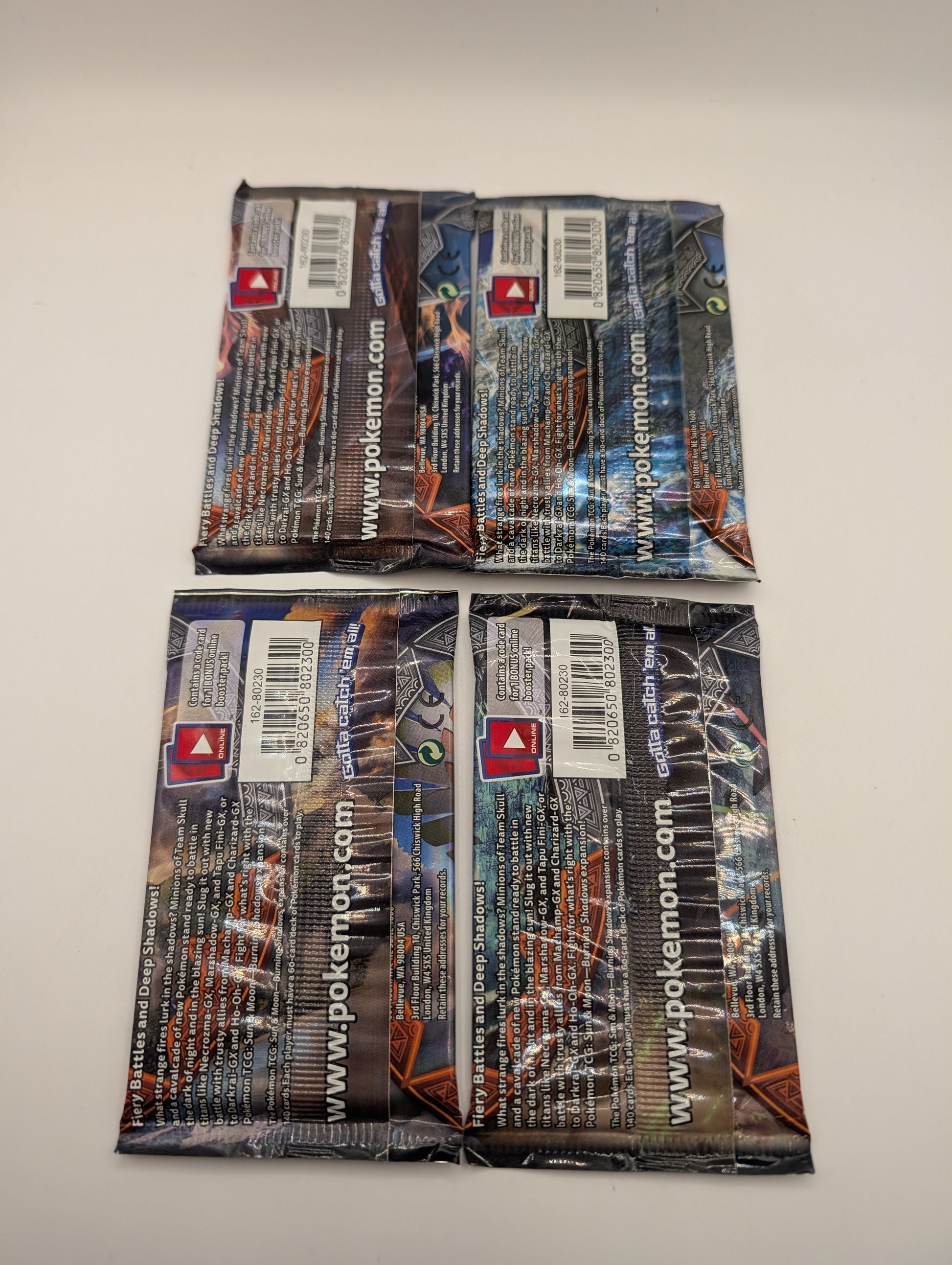 POKEMON TCG BURNING SHADOWS BOOSTER PACKS COMPLETE ART SET 4 SEALED PACKS NEW FRENLY BRICKS - Open 7 Days