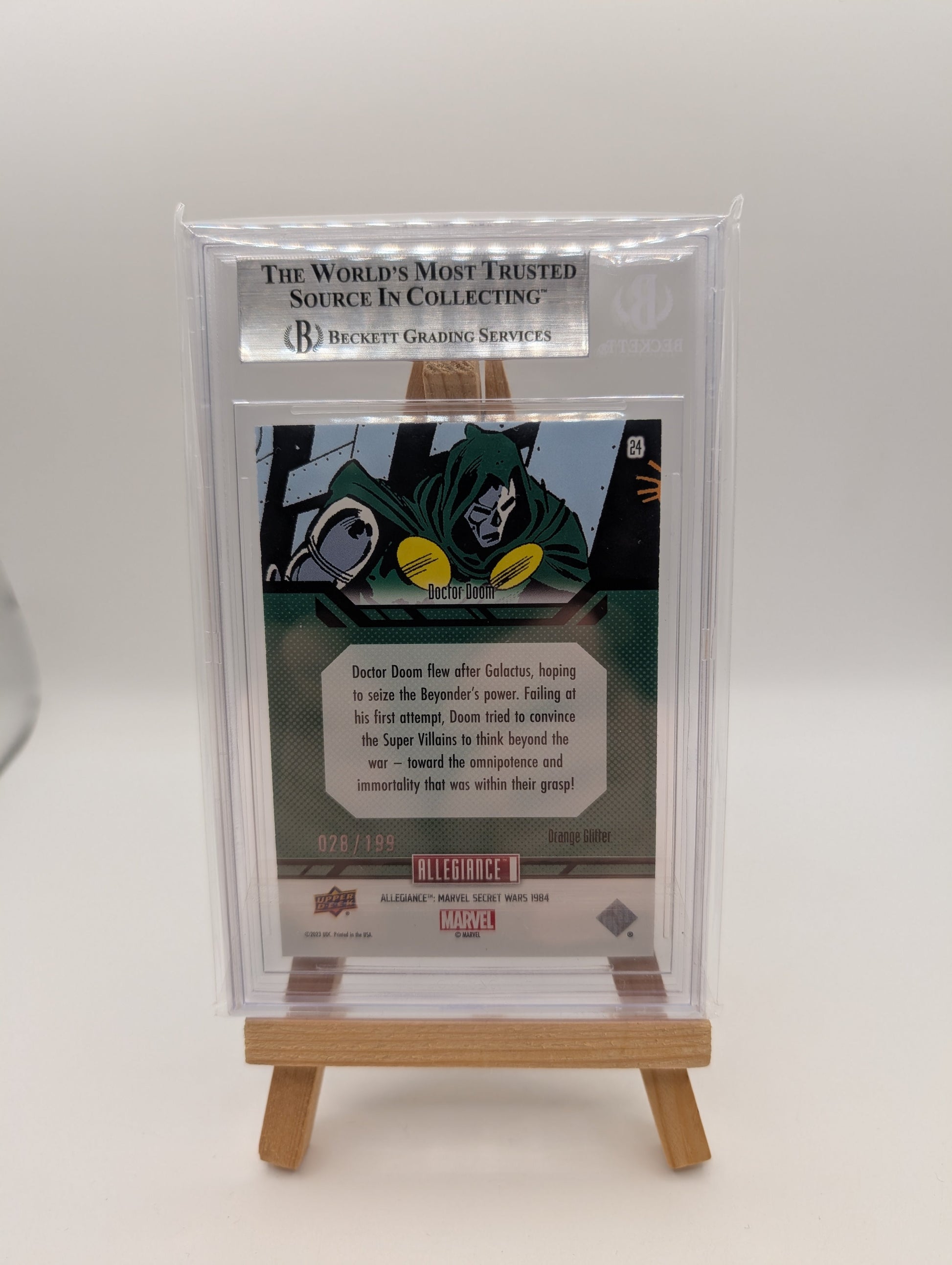2024 Marvel Allegiance Secret Wars Orange Glitter Card #24 Doctor Doom #/199 BGS 8.5 FRENLY BRICKS - Open 7 Days