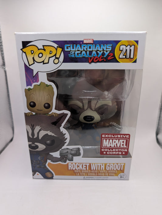MARVEL COLLECTOR CORPS EXCLUSIVE - ROCKET WITH GROOT Funko Pop (#211) FRENLY BRICKS - Open 7 Days