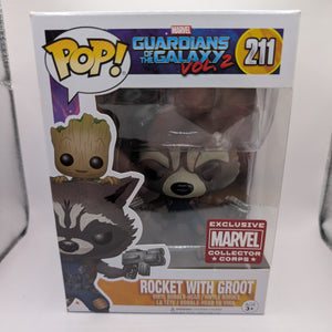 MARVEL COLLECTOR CORPS EXCLUSIVE - ROCKET WITH GROOT Funko Pop (#211) FRENLY BRICKS - Open 7 Days