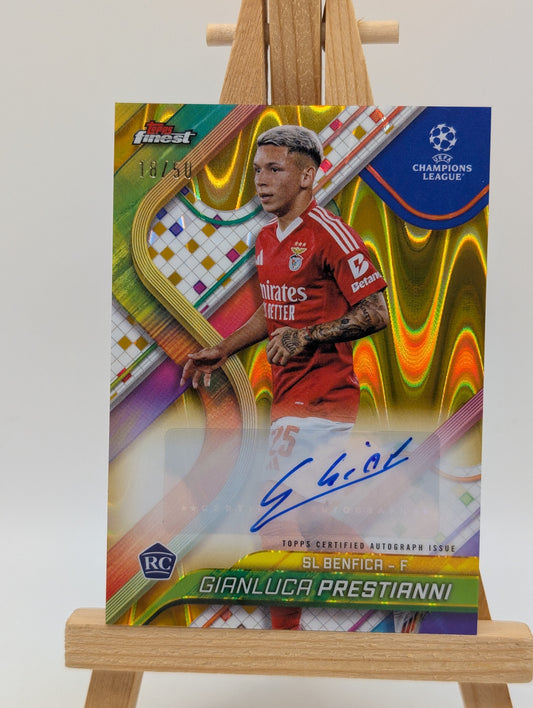 /50 Gianluca Prestianni 2024/25 Topps Finest UEFA Soccer RC Gold Ref. Auto