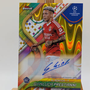 /50 Gianluca Prestianni 2024/25 Topps Finest UEFA Soccer RC Gold Ref. Auto